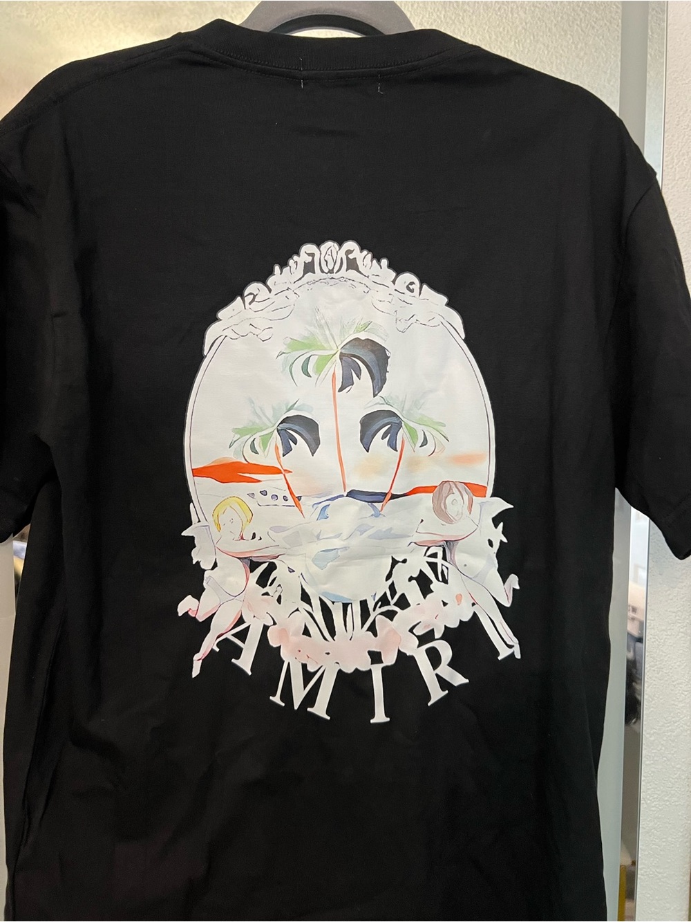 AMIRI Black Short-Sleeve Tee with Small Multicolor Chest Graphic